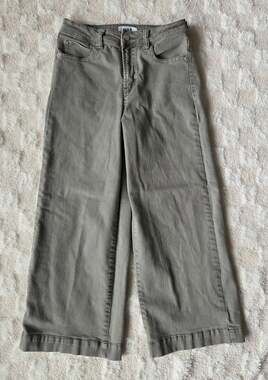 OAT New York High Rise Wide Leg Crop Jeans Olive Sage Gray Stretch woman sz 26